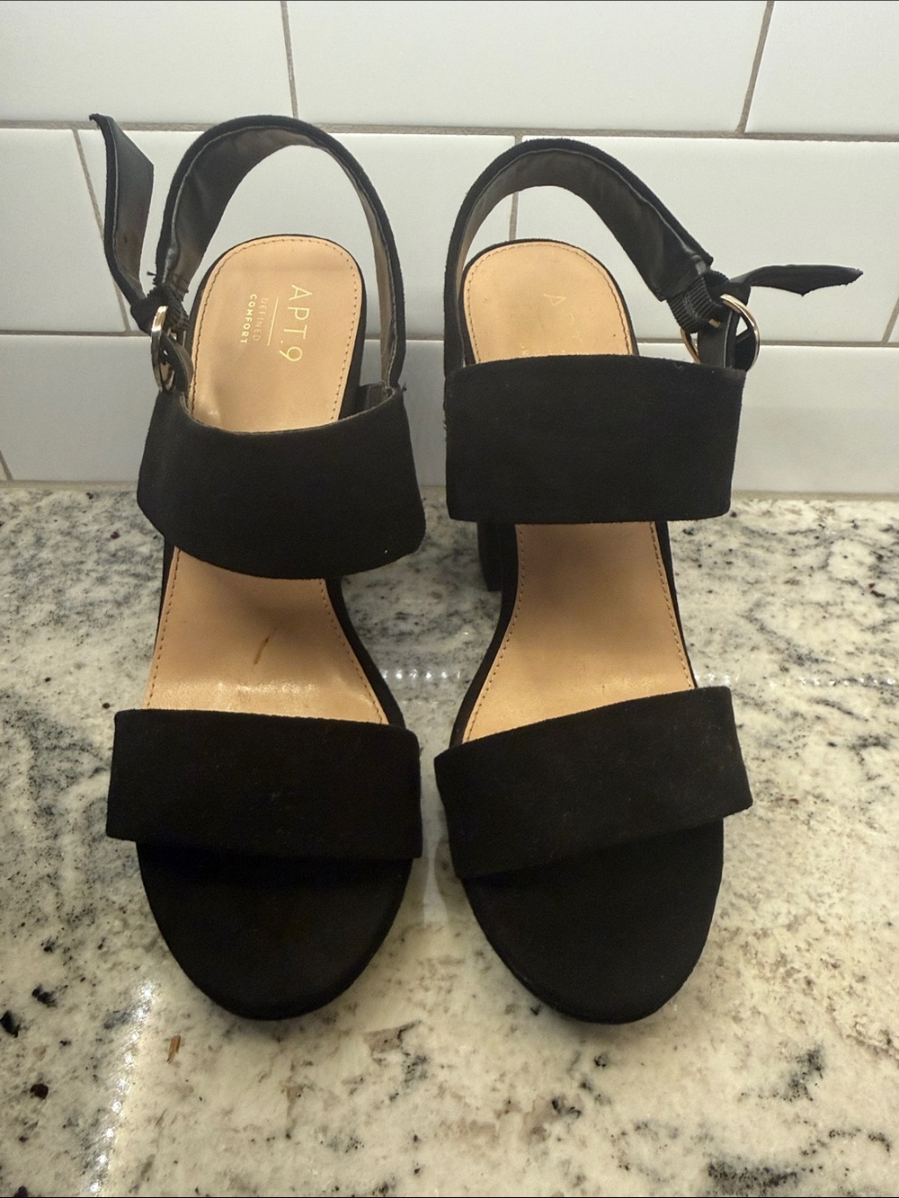 Apt. 9 Black Suede Strap Block Heel Sandals
